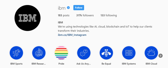 IBM's Instagram page - an example of social media marketing