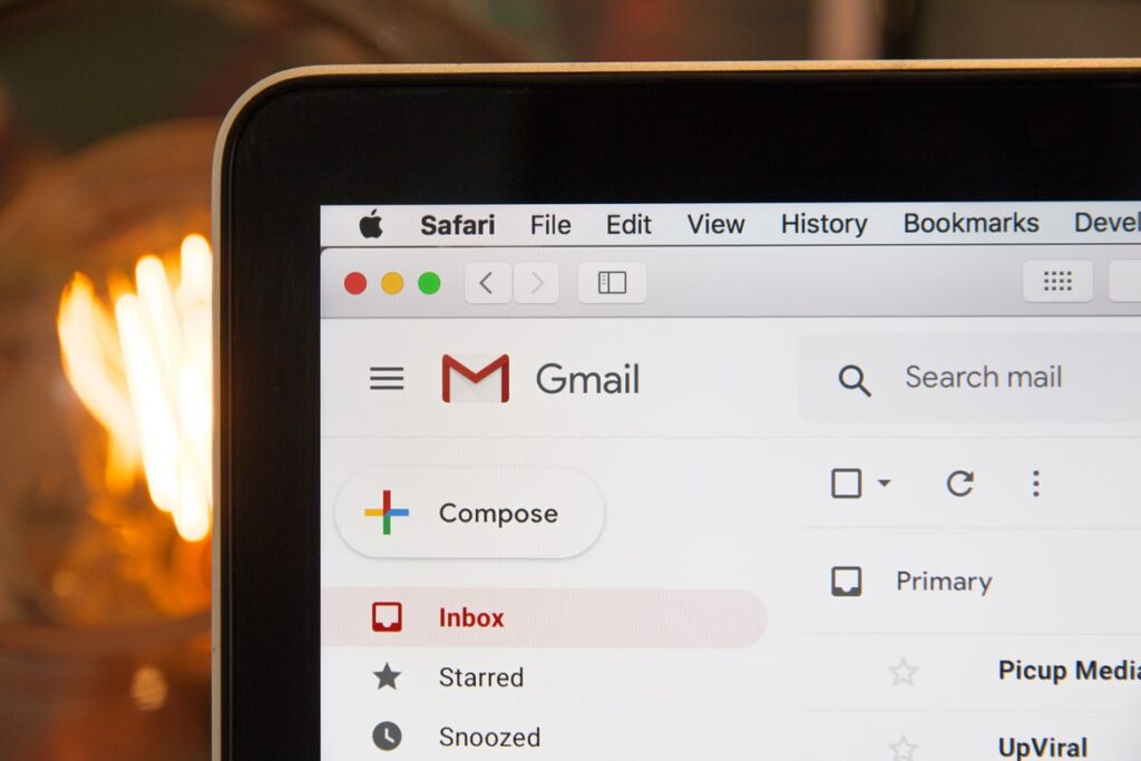 Gmail inbox on a laptop screen